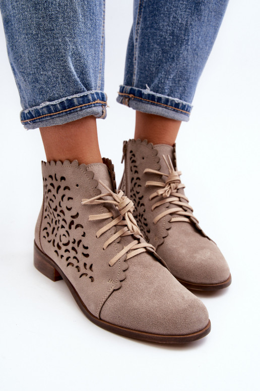 Zazoo 2871 Saapad Pealiste omad nööritavad beeži värvi