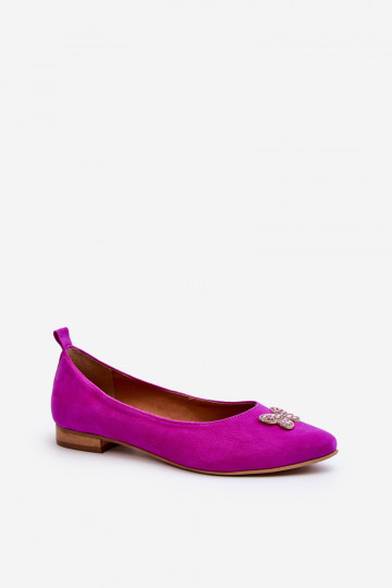 Zazoo 2887 Sametised ballerinad kaunistatud liblikatega roosa värviga 2