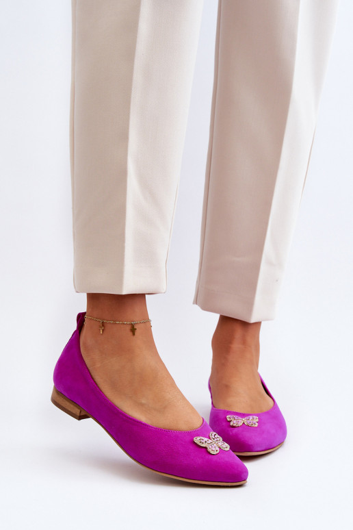 Zazoo 2887 Seemisnahast baleriinad Koos Ornate Liblikadm tumeroosad värvi Zazoo 2887 Seemisnahast baleriinad Koos Ornate Liblikadm tumeroosad värvi