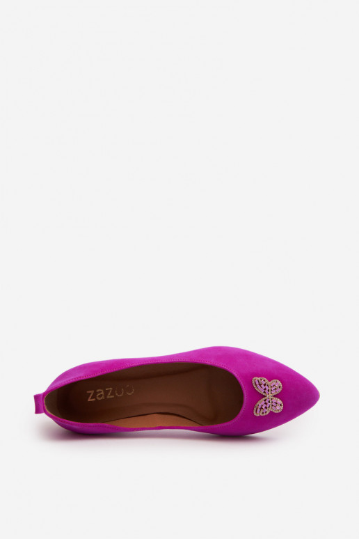 Zazoo 2887 Seemisnahast baleriinad Koos Ornate Liblikadm tumeroosad värvi Zazoo 2887 Seemisnahast baleriinad Koos Ornate Liblikadm tumeroosad värvi