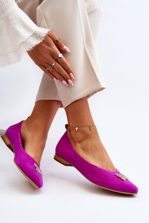 Zazoo 2887 Seemisnahast baleriinad Koos Ornate Liblikadm tumeroosad värvi Zazoo 2887 Seemisnahast baleriinad Koos Ornate Liblikadm tumeroosad värvi