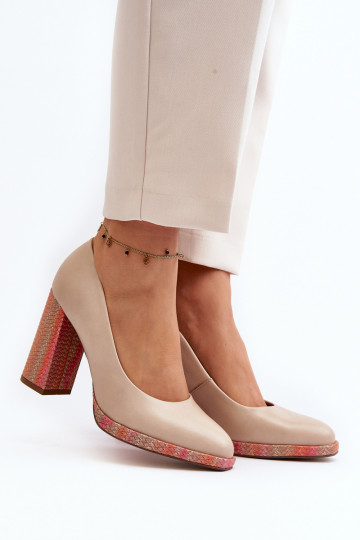 Kingad kõrge jämeda kontsaga Laura Messi 2746 Elevandiluu värvi 2