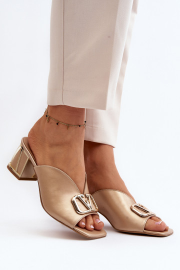 Elegantsed naiste plätud kõrge jämeda kontsaga Laura Messi 2771 Kuldset värvi 2