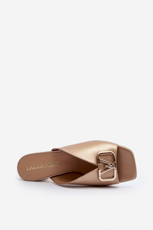 Elegantsed naiste plätud kõrge jämeda kontsaga Laura Messi 2771 Kuldset värvi Elegantsed naiste plätud kõrge jämeda kontsaga Laura Messi 2771 Kuldset värvi