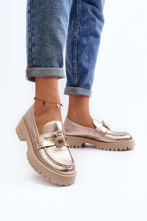 Pealhk jalatsid Mokassiinid kaunistustega CheBello 4291 Kuldset värvi