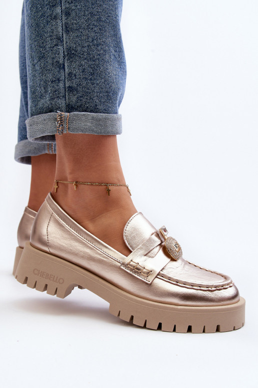 Pealhk jalatsid Mokassiinid kaunistustega CheBello 4291 Kuldset värvi