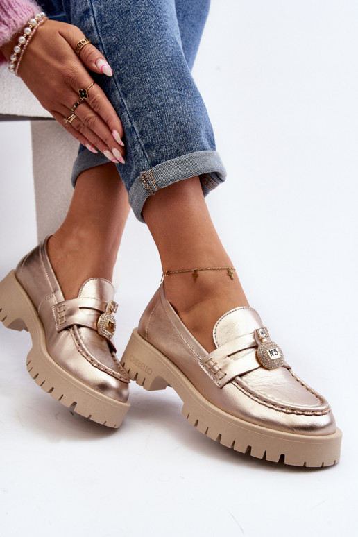 Pealhk jalatsid Mokassiinid kaunistustega CheBello 4291 Kuldset värvi