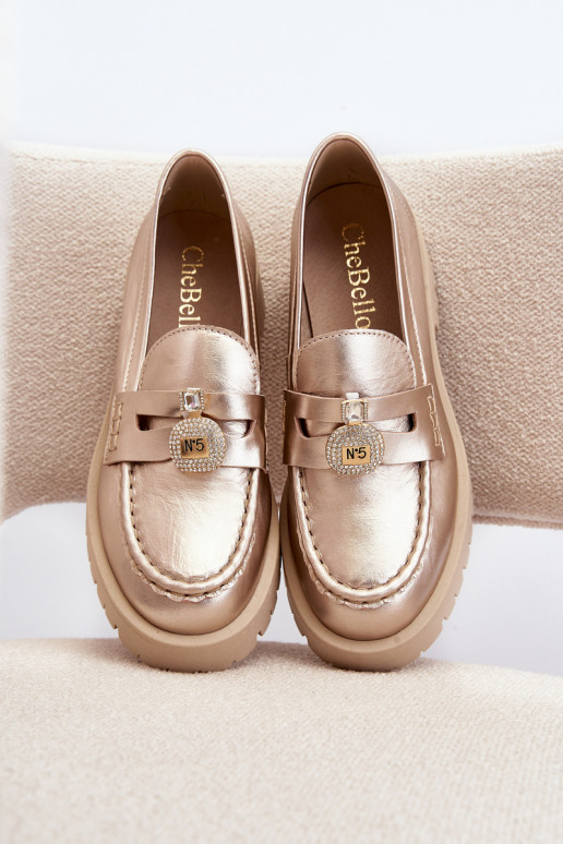 Pealhk jalatsid Mokassiinid kaunistustega CheBello 4291 Kuldset värvi