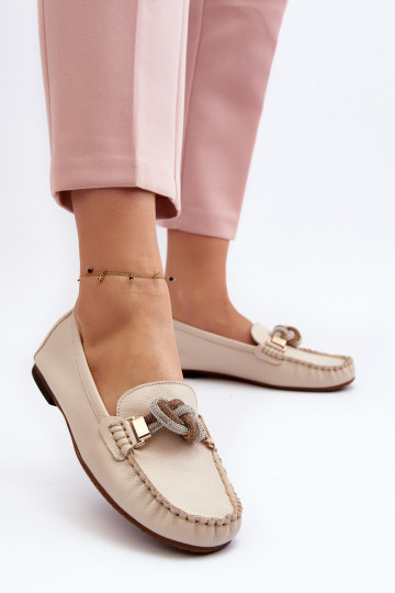 Pealhk naiste mokassiinid kaunistustega Laura Messi 2761 Elevandiluu värvi