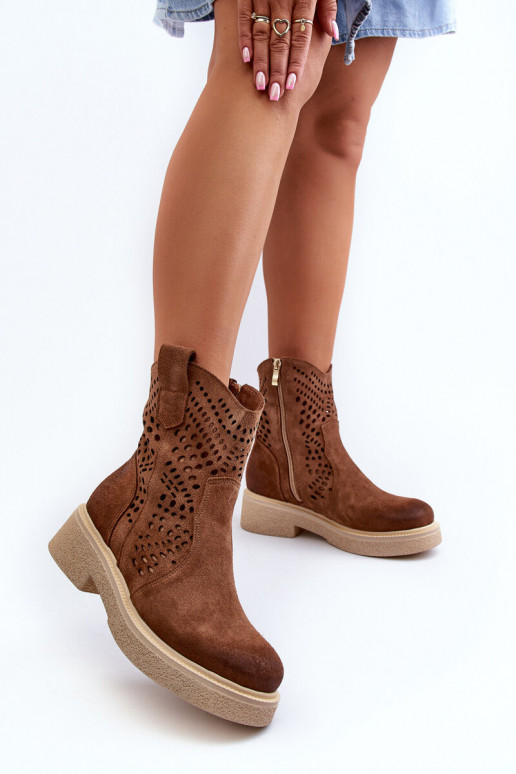 Zazoo 3470 Seemisnahast kingad Pealiste omad laiade nööridega Ažuurne pruunid värvi