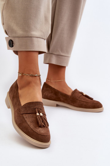 Zazoo 3420 Seemisnahast mokassiinid Pealiste omad laiade nööridega pruunid värvi