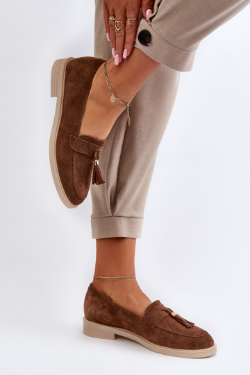 Zazoo 3420 Seemisnahast mokassiinid Pealiste omad laiade nööridega pruunid värvi 2