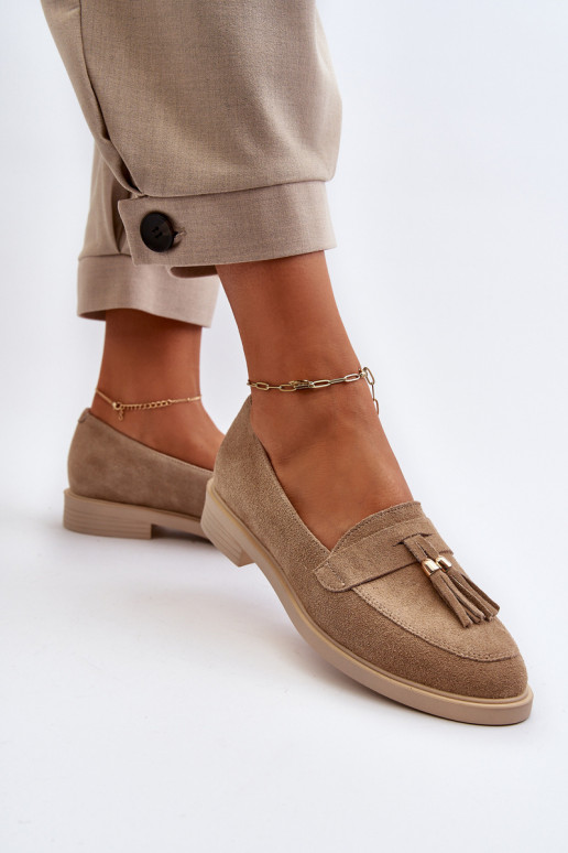 Zazoo 3420 Seemisnahast mokassiinid Pealiste omad laiade nööridega beeži värvi