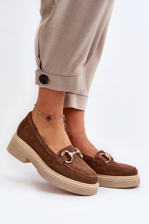 Zazoo 3429 Seemisnahast mokassiinid Pealiste omad kaunistustega pruunid värvi