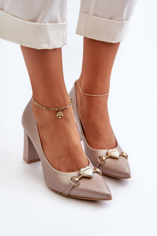 Zazoo 2453/OS Pealhk Kingad kõrge jämeda kontsaga südametega pärlmutri värvi