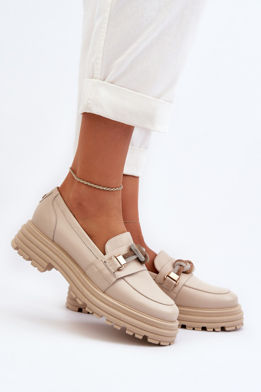 Pealhk naiste mokassiinid kaunistustega Laura Messi 2780 beeži värvi Pealhk naiste mokassiinid kaunistustega Laura Messi 2780 beeži värvi