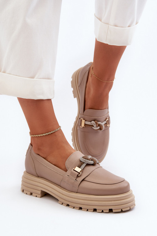 Pealhk naiste mokassiinid kaunistustega Laura Messi 2780 beeži värvi Pealhk naiste mokassiinid kaunistustega Laura Messi 2780 beeži värvi