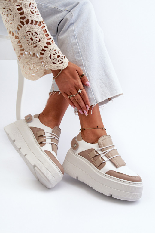 Zazoo 1833 Sneakers tüüpi jalanõud Pealiste omad Pealhk Sellel onssiivsel tallal beeži värvi-valget värvi Zazoo 1833 Sneakers tüüpi jalanõud Pealiste omad Pealhk Sellel onssiivsel tallal beeži värvi-valget värvi