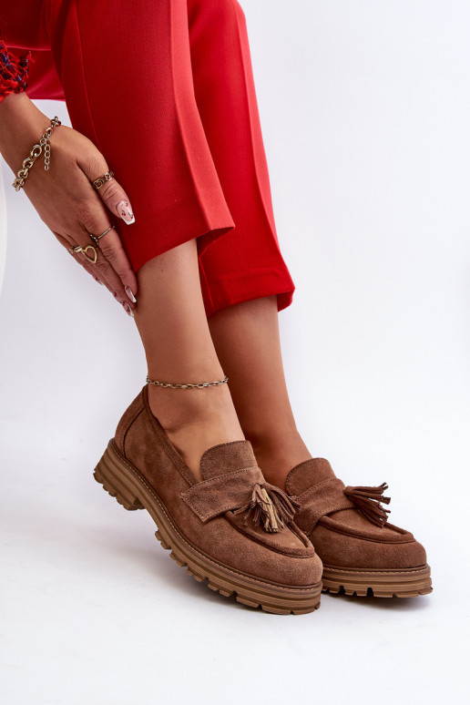 Zazoo 3469 Seemisnahast mokassiinid Pealiste omad narmastega pruunid värvi Zazoo 3469 Seemisnahast mokassiinid Pealiste omad narmastega pruunid värvi