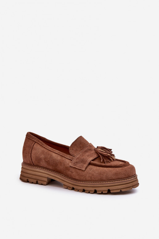 Zazoo 3469 Seemisnahast mokassiinid Pealiste omad narmastega pruunid värvi Zazoo 3469 Seemisnahast mokassiinid Pealiste omad narmastega pruunid värvi