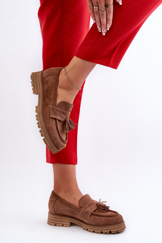 Zazoo 3469 Seemisnahast mokassiinid Pealiste omad narmastega pruunid värvi Zazoo 3469 Seemisnahast mokassiinid Pealiste omad narmastega pruunid värvi