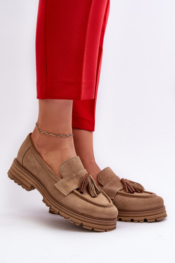 Zazoo 3469 Seemisnahast mokassiinid Pealiste omad narmastega beeži värvi 2