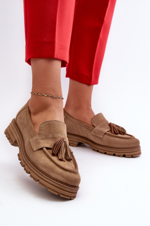 Zazoo 3469 Seemisnahast mokassiinid Pealiste omad narmastega beeži värvi