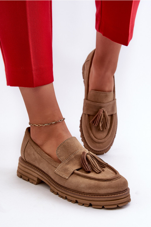 Zazoo 3469 Seemisnahast mokassiinid Pealiste omad narmastega beeži värvi