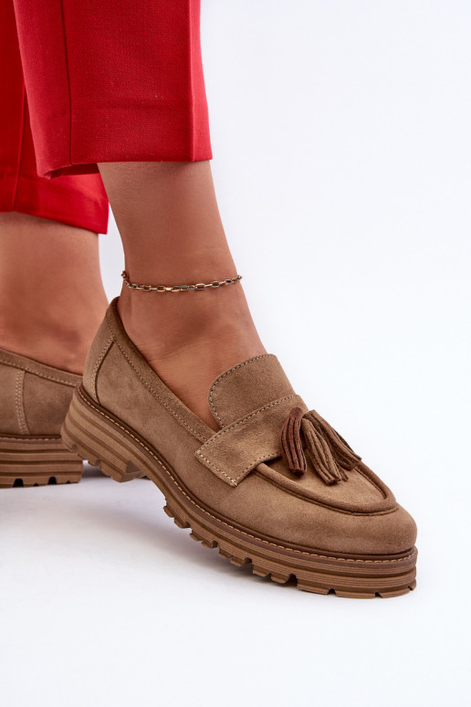 Zazoo 3469 Seemisnahast mokassiinid Pealiste omad narmastega beeži värvi