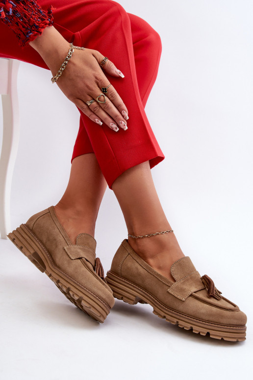 Zazoo 3469 Seemisnahast mokassiinid Pealiste omad narmastega beeži värvi