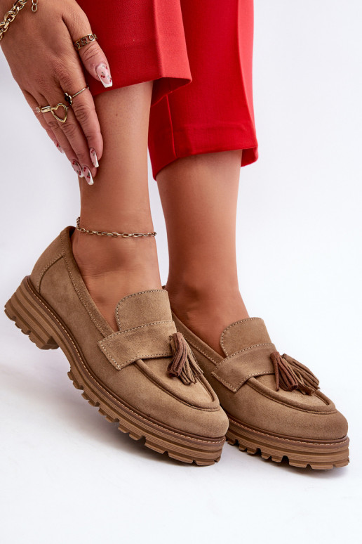 Zazoo 3469 Seemisnahast mokassiinid Pealiste omad narmastega beeži värvi