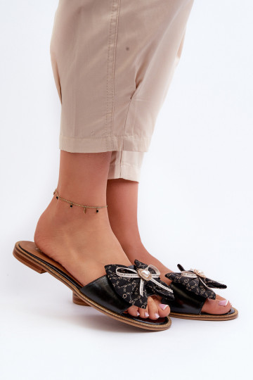 Laura Messi 2791 mustad nahksed madalapadjalised naiste sussid lipsudega 2