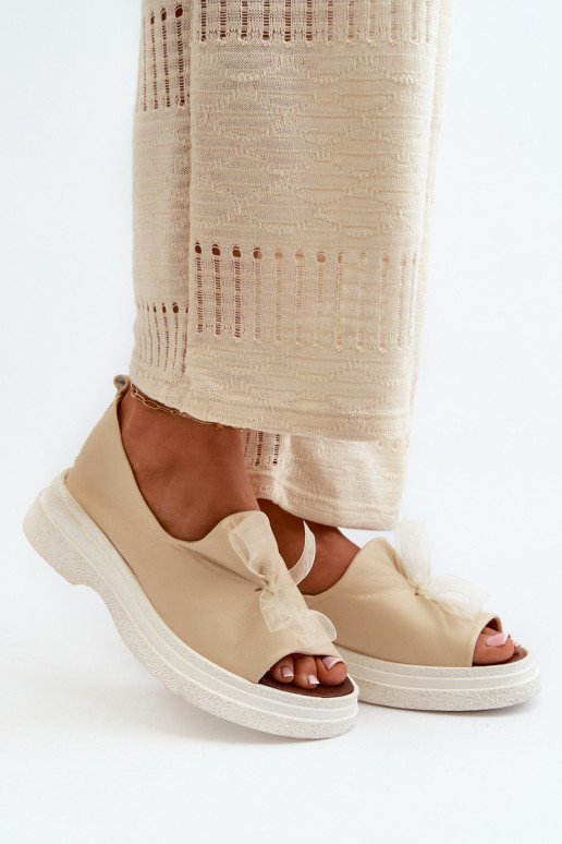 Zazoo 2939 Pealistesandaalid Pealiste omad lipsukesega Elevandiluu värvi