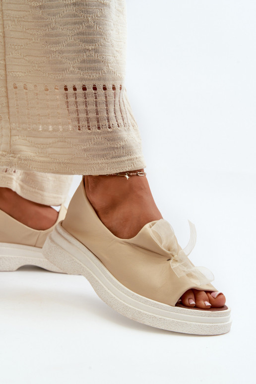 Zazoo 2939 Pealistesandaalid Pealiste omad lipsukesega Elevandiluu värvi