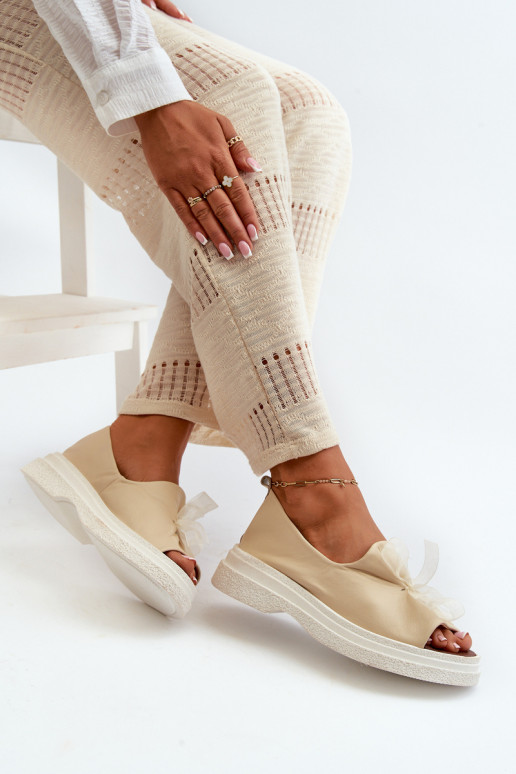 Zazoo 2939 Pealistesandaalid Pealiste omad lipsukesega Elevandiluu värvi