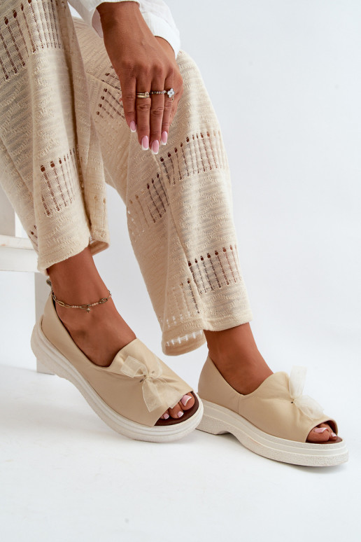 Zazoo 2939 Pealistesandaalid Pealiste omad lipsukesega Elevandiluu värvi