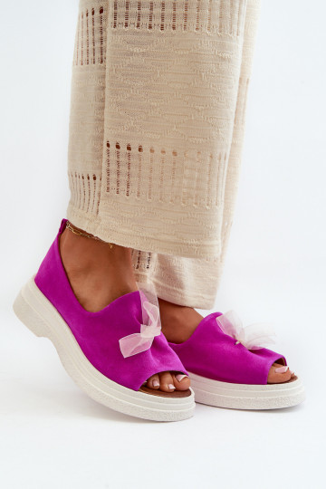 Zazoo 2939 Seemisnahksed sandaalid lipsukesega tumeroosad värvi 2