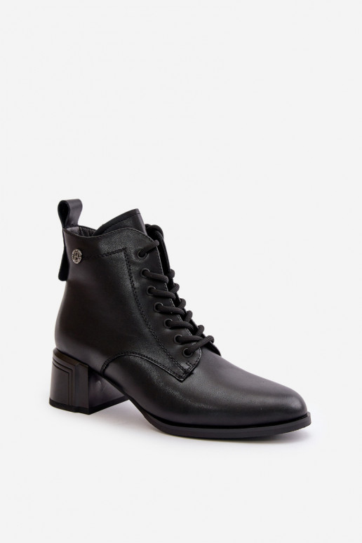 Nööritavad poolsaapad Pealiste omad kõrge jämeda kontsaga Valmistatud naturaalsest nahast voodriga msuud Vinceza 91110