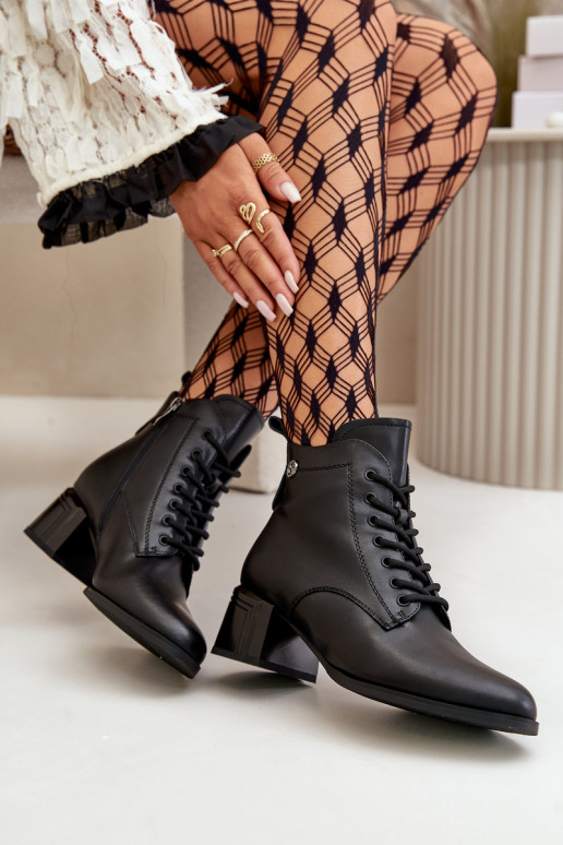 Nööritavad poolsaapad Pealiste omad kõrge jämeda kontsaga Valmistatud naturaalsest nahast voodriga msuud Vinceza 91110