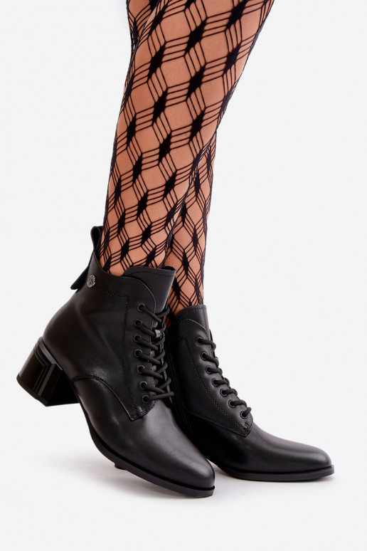 Nööritavad poolsaapad Pealiste omad kõrge jämeda kontsaga Valmistatud naturaalsest nahast voodriga msuud Vinceza 91110