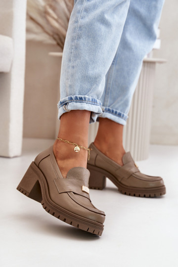 Zazoo 20168 Elegantsed jalatsid Pealiste omad kõrge jämeda kontsaga Pealturaalsest nahast beeži värvi