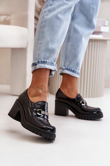 Zazoo 20175 Laque jalatsid Pealiste omad kõrge jämeda kontsaga Pealturaalsest nahast msuud