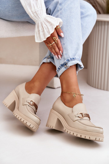 Zazoo 20175 jalatsid Pealiste omad kõrge jämeda kontsaga Pealturaalsest nahast Elevandiluu värvi