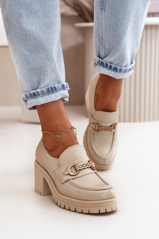 Zazoo 20175 jalatsid Pealiste omad kõrge jämeda kontsaga Pealturaalsest nahast Elevandiluu värvi Zazoo 20175 jalatsid Pealiste omad kõrge jämeda kontsaga Pealturaalsest nahast Elevandiluu värvi