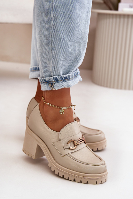 Zazoo 20175 jalatsid Pealiste omad kõrge jämeda kontsaga Pealturaalsest nahast Elevandiluu värvi Zazoo 20175 jalatsid Pealiste omad kõrge jämeda kontsaga Pealturaalsest nahast Elevandiluu värvi