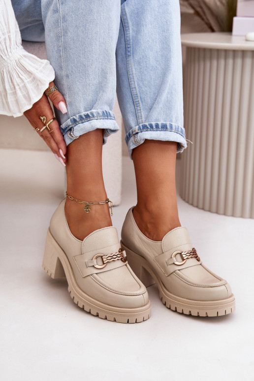 Zazoo 20175 jalatsid Pealiste omad kõrge jämeda kontsaga Pealturaalsest nahast Elevandiluu värvi Zazoo 20175 jalatsid Pealiste omad kõrge jämeda kontsaga Pealturaalsest nahast Elevandiluu värvi