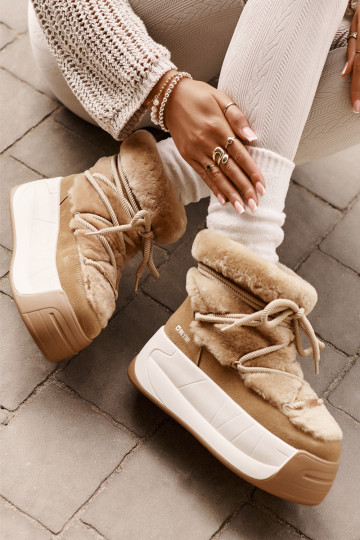 Pealhk nööpidega lumesaapad Pealiste omad Paksu talla peal karusnahaga Big Star OO274A207 pruunid värvi 2