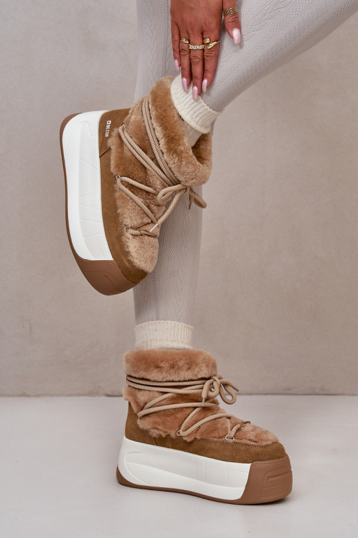 Pealhk nööpidega lumesaapad Pealiste omad Paksu talla peal karusnahaga Big Star OO274A207 pruunid värvi