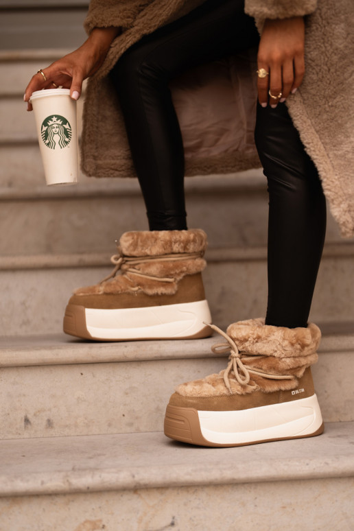 Pealhk nööpidega lumesaapad Pealiste omad Paksu talla peal karusnahaga Big Star OO274A207 pruunid värvi