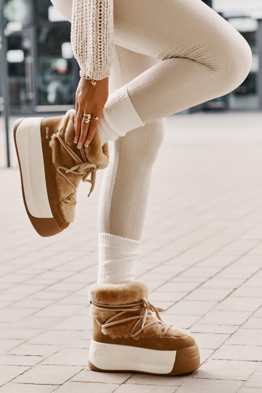 Pealhk nööpidega lumesaapad Pealiste omad Paksu talla peal karusnahaga Big Star OO274A207 pruunid värvi